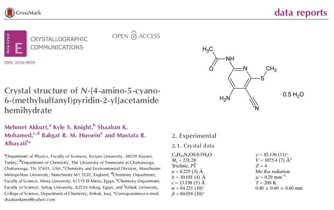 Crystal structure of N-[4-amino-5-cyano-6-(methylsulfanyl)pyridin-2-yl]acetamide-hemihydrates